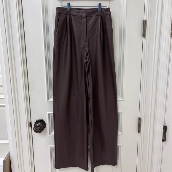Chocolate Brown Leather Trousers High Rise Wide Leg Express Pants Faux Leather - Picture 2 of 12